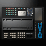 A flat lay image showing the components of a custom mechanical keyboard neatly arranged on a work mat, including the case, PCB, switches, and keycaps, ready for a build project.