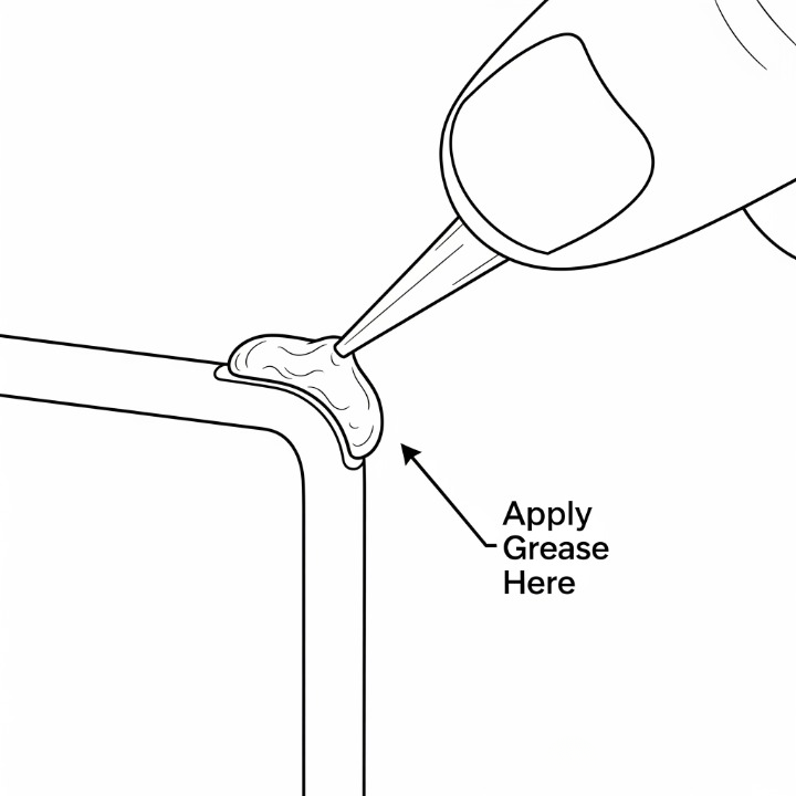 A diagram illustrating the 'plumber's method' of tuning stabilizers, showing a thick application of dielectric grease on the bend of the stabilizer wire to eliminate rattle.