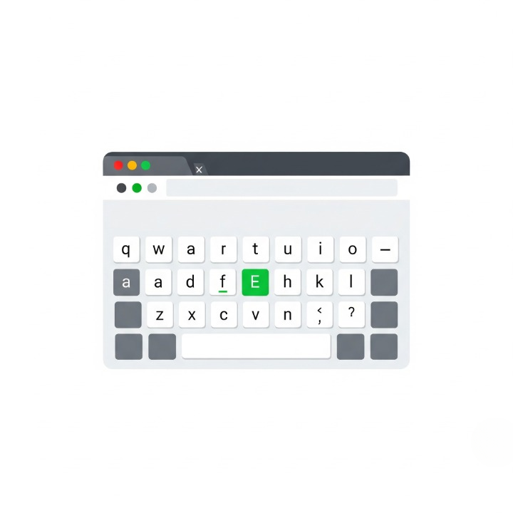 An illustration of an online keyboard tester tool. A graphical keyboard is shown on a screen with one key highlighted, demonstrating how to diagnose key presses.