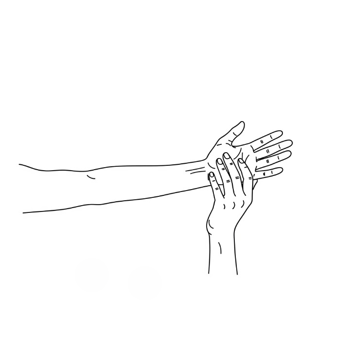 An illustration of the wrist extensor stretch, showing one hand gently pulling the other to stretch the top of the forearm, a common and helpful exercise for typists.