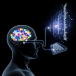 A conceptual image illustrating the "Second Brain" concept, showing a connection from a human brain to a keyboard and then to an organized network of ideas.